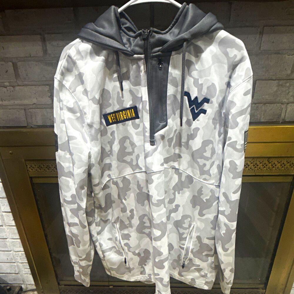 Colosseum West Virginia Men's Hooded Quarter Zip Sweatshirt Size XL Gray White
